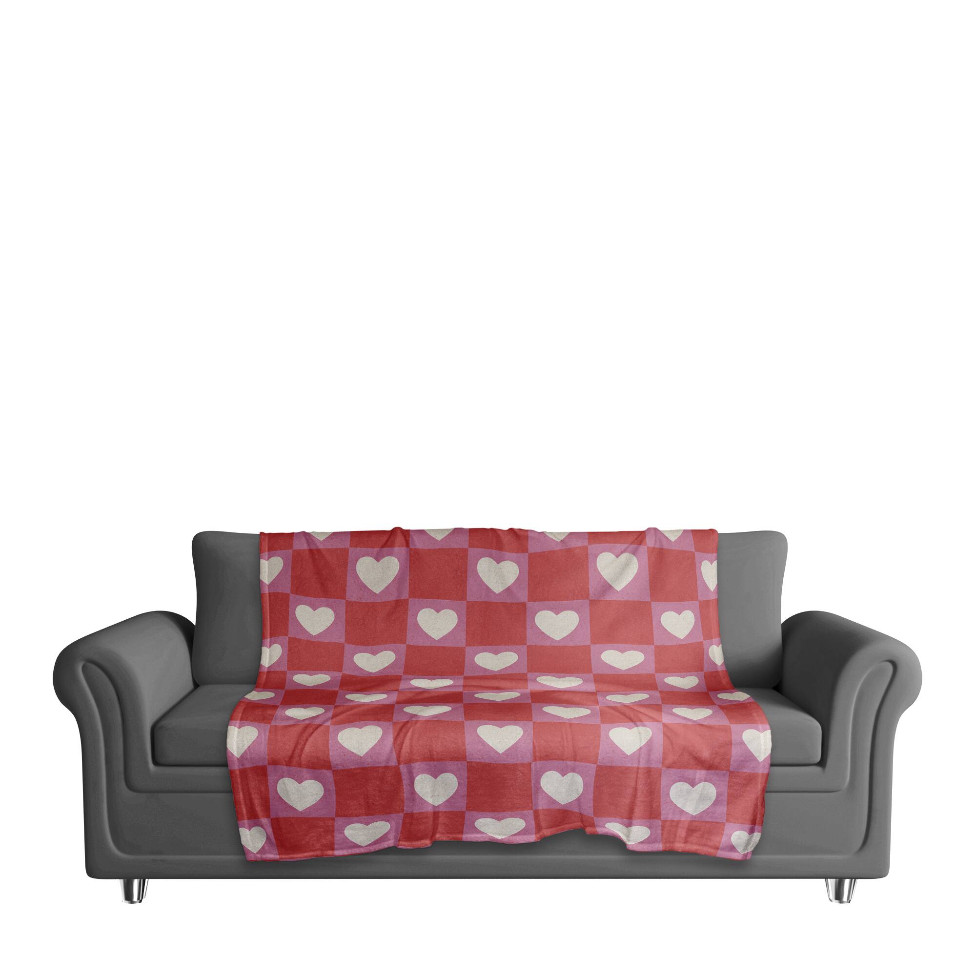 Heart Checkered Board Pattern 50" x 60" Coral Fleece Blanket